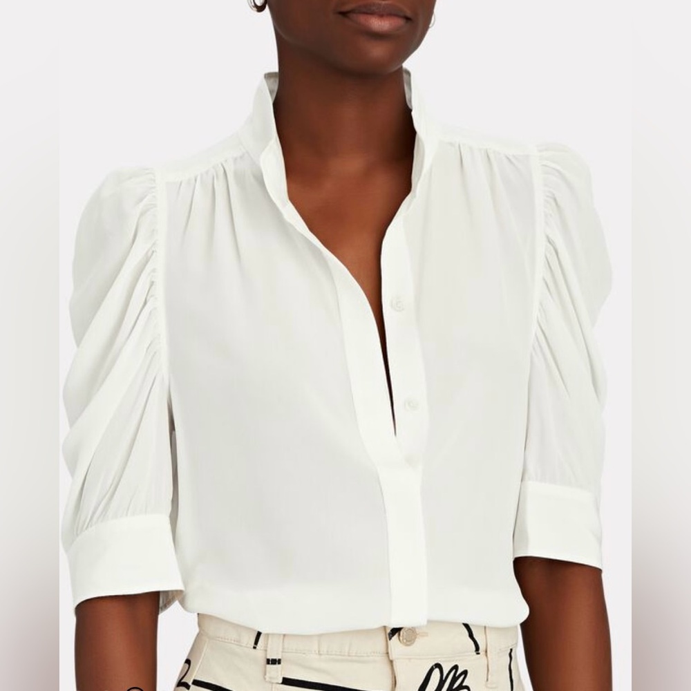 Frame Gillian Puff Sleeve 100% Silk Blouse Off White Size L
